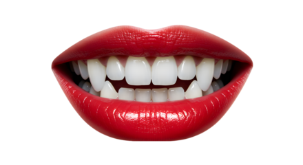Red Lips with Vampire Fangs Isolated on Transperent Background