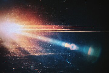 retro film light leak overlay effect with scratch dust and light leaks, retro grain noisy film distressed texture light leak flare on black background