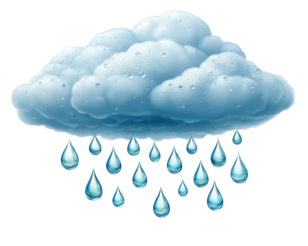 Rain cloud water drop weather photorealistic blue sky precipitation nature wet climate realistic illustration of rain cloud with water drops falling evoking calm and refreshing mood - Powered by Adobe
