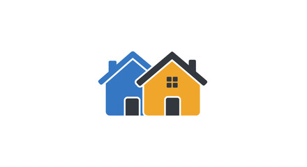 Fototapeta premium Colorful Real Estate Icon Depicting Two Houses Symbolizing Community and Homeownership