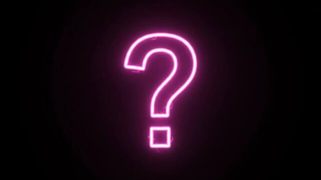 Glowing Pink Neon Question Mark - A vibrant pink neon question mark glows brightly against a completely dark background.