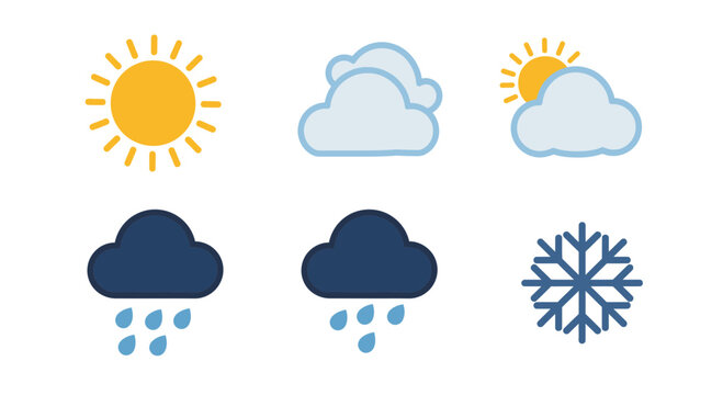 Diverse weather conditions represented with graphic icons offering weather forecast
