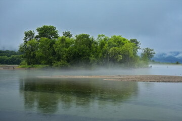 Fog on the shore of Lake Baikal.