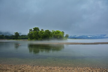 Fog on the shore of Lake Baikal.
