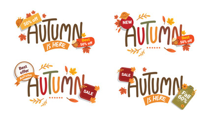 Autumn sale banners with colorful leaves discount tags and typography