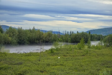 Fog over the river in the Yakut taiga.
