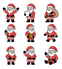 Santa Claus Christmas Poses Collection - 9 Cute Actions Vector Set