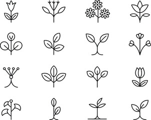 Fototapeta premium Elegant Botanical Collection Minimalist Line Art Featuring Diverse Flower and Leaf Illustrations Representing Growth Nature and Simplicity With Clean Aesthetic Designs