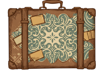 Pixel Art Vintage Suitcase Illustration Featuring Brown And Beige Colors