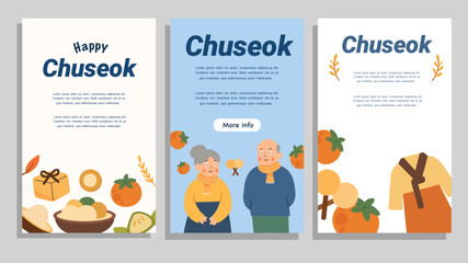 Chuseok celebration poster with family food gifts and greetings © foxndeer