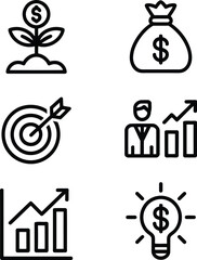 Growth and Achievement Icons Representing Business Finance with Investment Success Achieving Goals and Innovation Bringing Brilliant Ideas for Creative Solutions