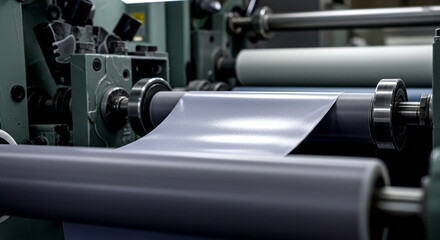 Feeding Glossy Sheet Through Industrial Rollers in Manufacturing Machine