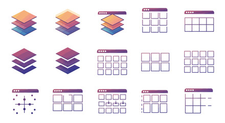 Set of Modern Gradient User Interface Icons for Website Development,Minimalist Style
