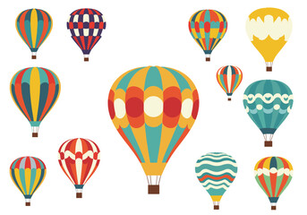 Vibrant patterned hot air balloons flying in the sky transportation adventure