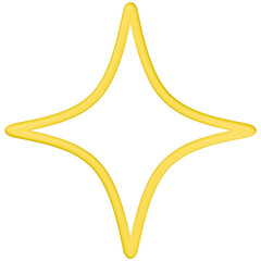3D Yellow Neon Glow Star Outline Icon Isolated PNG