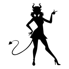 Sexy Devil Girl Silhouette | Halloween Pinup Demon Woman Clipart