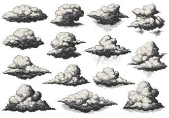Pixel Clouds Set Illustration on Transparent Background Isolated Design