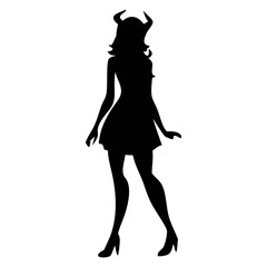 Devil Girl Silhouette | Elegant Demon Woman Halloween Clipart