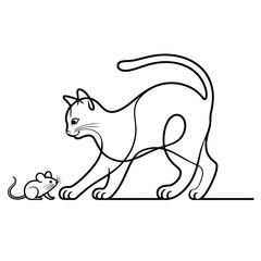 Continuous line drawing of a cat stalking a mouse