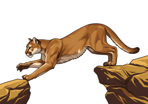 Pixel Illustration Of A Cougar Leaping Between Rocks On Transparent Background