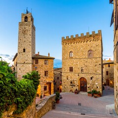 Picturesque Italian village square at twilight