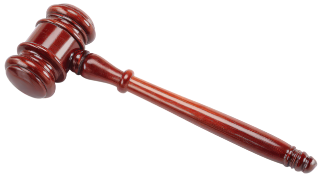 Dark Red Wooden Gavel on Transparent Background