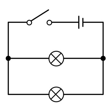 Series and parallel electrical circuits. Parallel circuit, Series circuit, basic electric circuits experiment vector. Kirchhoff voltage law. series and parallel circuits with Batter and light bulb