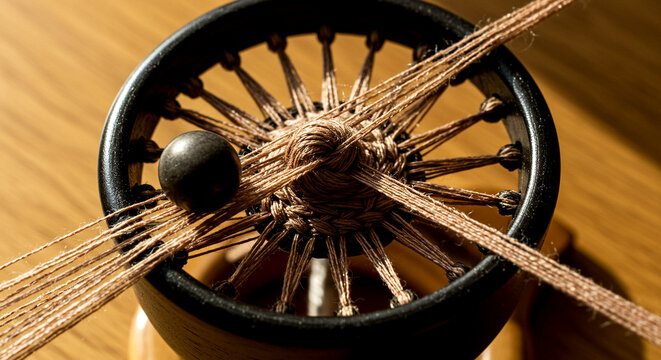 Kumihimo Braiding Disk with Radial Threads and Decorative Black Bead