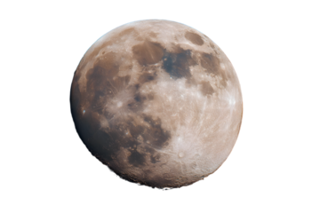 Glowing full moon revealing detailed lunar surface, craters visible against transparent backdrop, ideal for graphic design compositions