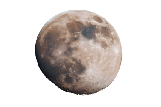 Glowing full moon revealing detailed lunar surface, craters visible against transparent backdrop, ideal for graphic design compositions