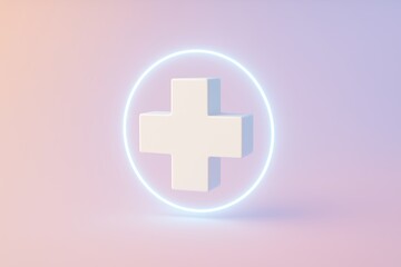 Obraz premium Medical symbol: An elegant rendering of a medical symbol encircled by a soft glowing light, symbolizing health, wellness, and medical expertise, all on a vibrant gradient background.