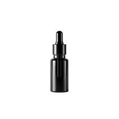 Obraz premium Elegant black dropper bottle for essential oils and serums on a clean white background, perfect for cosmetic packaging and beauty products