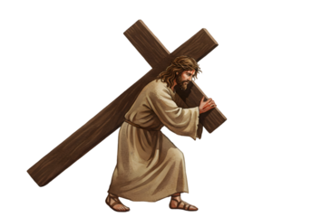 Pixel Illustration Of Jesus Carrying Cross On His Back