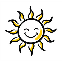 Smiling Sun Doodle Hand Drawn Cartoon Weather Icon Vector