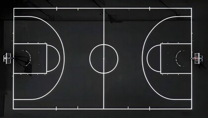 Aerial View of Indoor Neon Lit Basketball Court