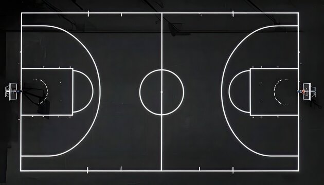 Aerial View of Indoor Neon Lit Basketball Court