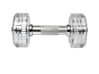 Obraz premium Clear crystal dumbbell with chrome accents isolated on transparent background