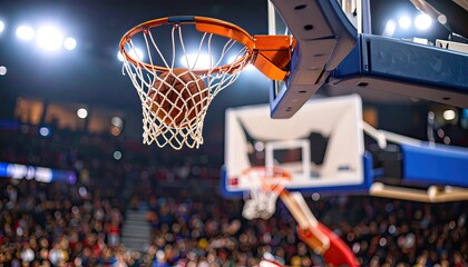 Basketball Scoring Goal at Stadium Arena