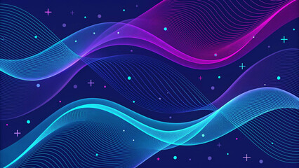 Glowing Retro Waves with Blue and Purple Gradient, Abstract Futuristic Banner