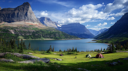 Tranquil hillside with bright sunlight and clouds high resolution picture