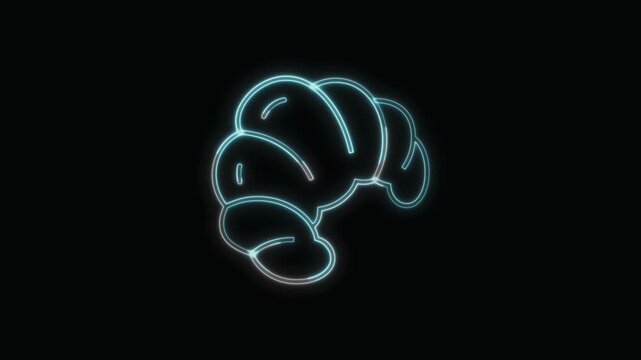  Croissant Icon Neon Seamless Loop 4K with Black Background Animated Promotional Typography for Video Editing
