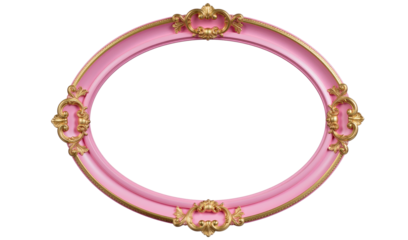 ピンクとゴールドの楕円形のロココ調フレーム額縁