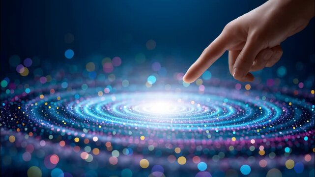  Hand spins spiral universe. Movement of space. Esoteric concept of development of spiritual power of man.