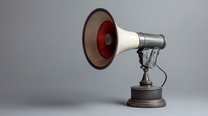 Vintage, antique-style megaphone on gray background