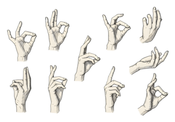 Pixelated Beige Hands Gesturing Okay Signs On Isolated Black Background