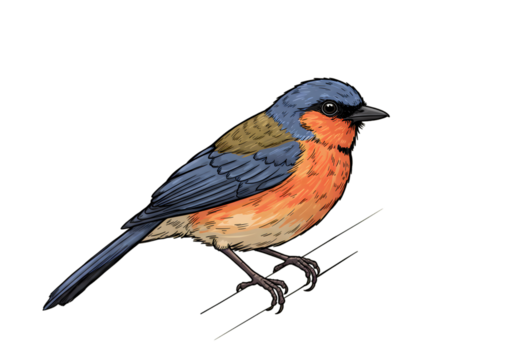 Pixelated Bird Illustration With Blue Orange And Black Colors On Transparent Background