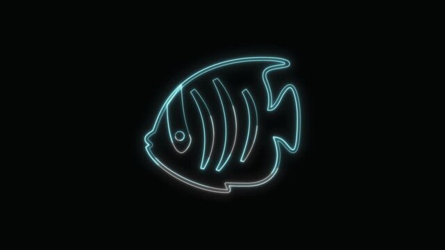  Fish Icon Neon Seamless Loop 4K with Black Background Animated Promotional Typography for Video Editing