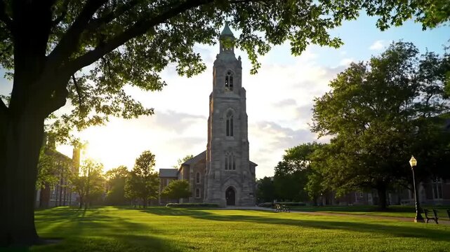 University chapel sunlight landscape
