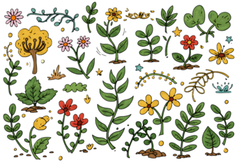 Pixelated Botanical Elements Illustration On A Transparent Background