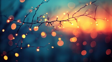 Winter branches, warm lights, bokeh